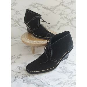 Lauren Ralph Lauren Womens Black Maris Suede Lace Up Wedge Loafer Booties Sz 5B